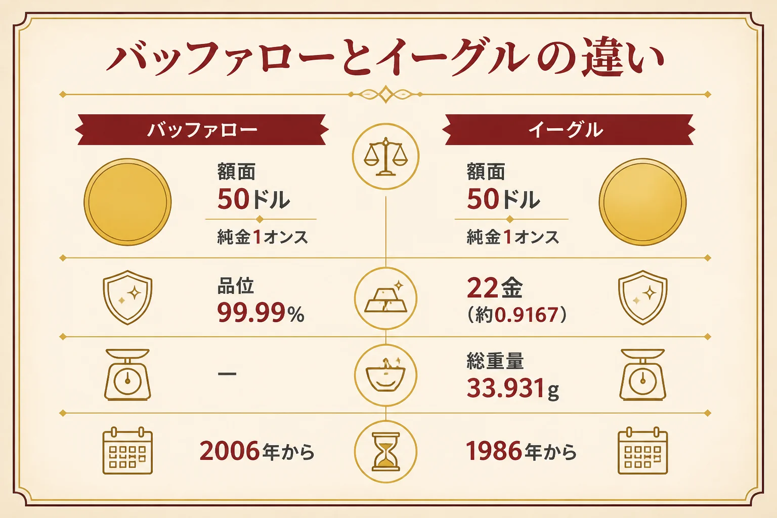 バッファロー金貨とイーグル金貨の違い