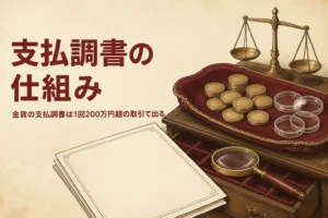 金貨の支払調書の仕組みを表すアイキャッチ
