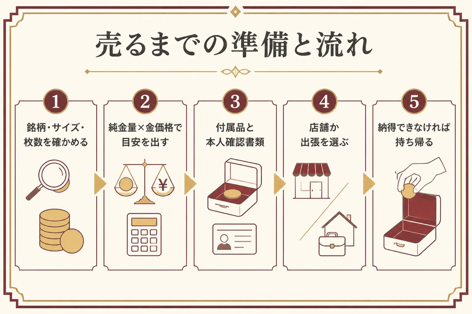 買取大吉で金貨を売るまでの準備と流れの図解
