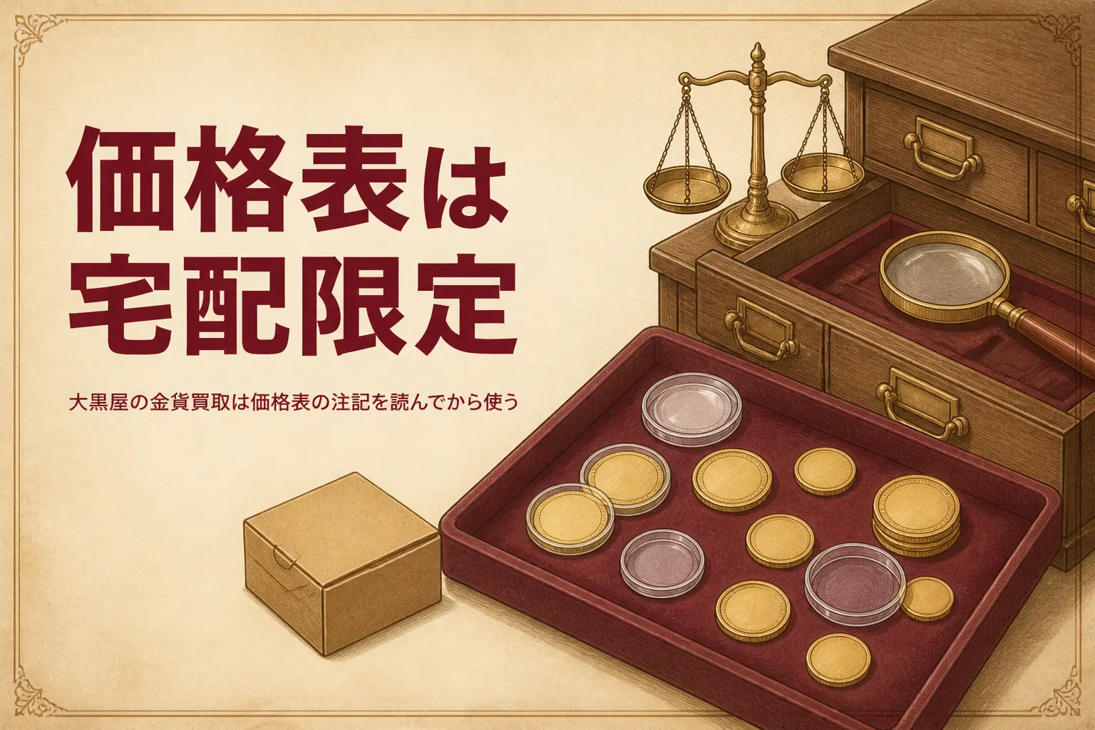 大黒屋で外国金貨を売る時の価格表の見方を解説する記事のアイキャッチ
