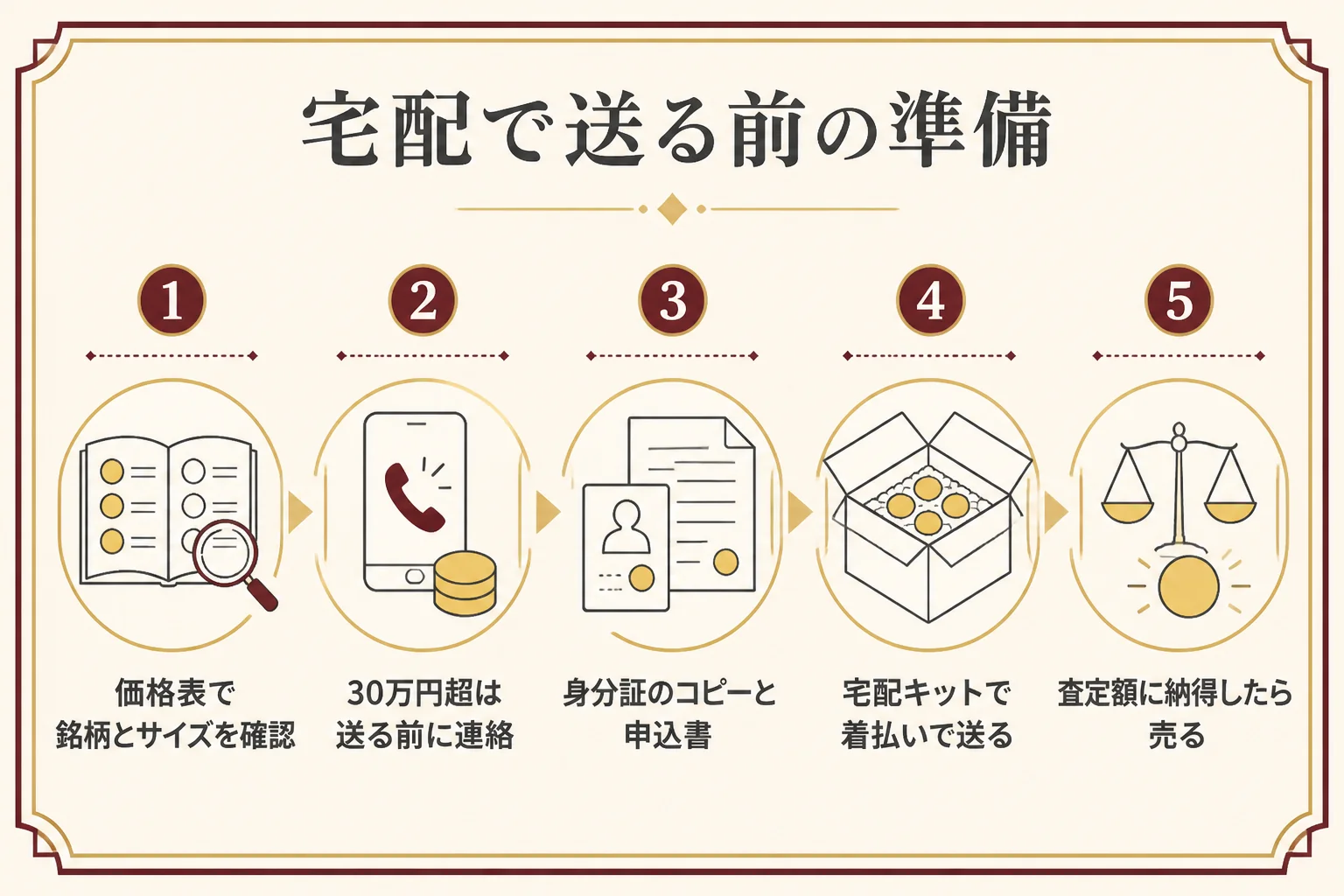 大黒屋の宅配買取で金貨を送る前の準備の図解