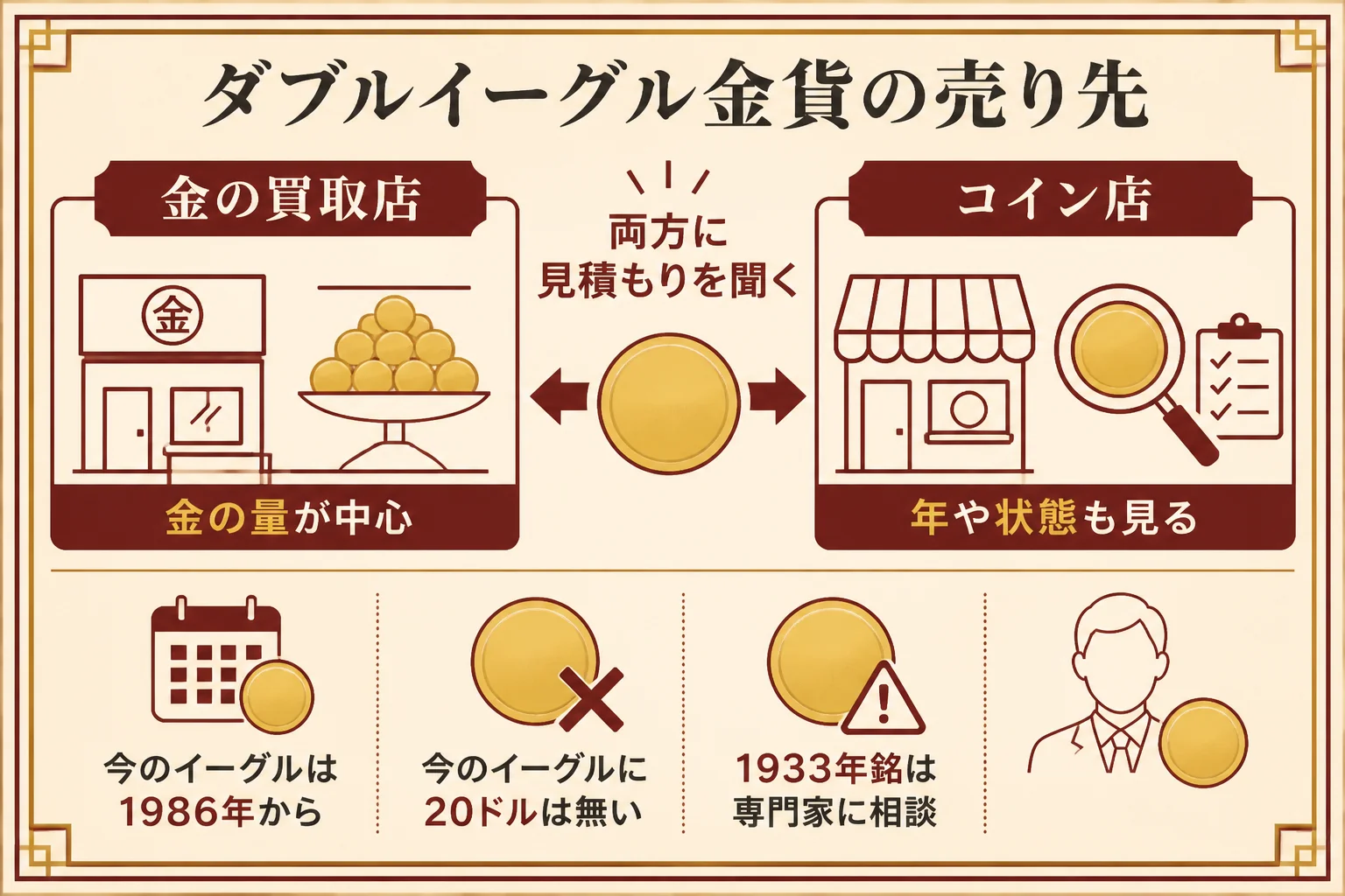 ダブルイーグル金貨の売り先の考え方