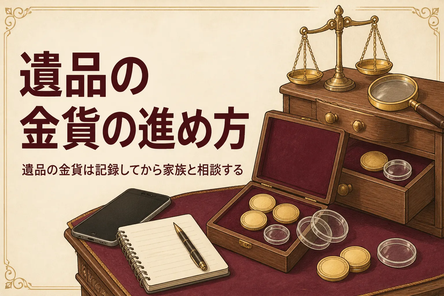 遺品から出てきた金貨の扱い方を表すアイキャッチ