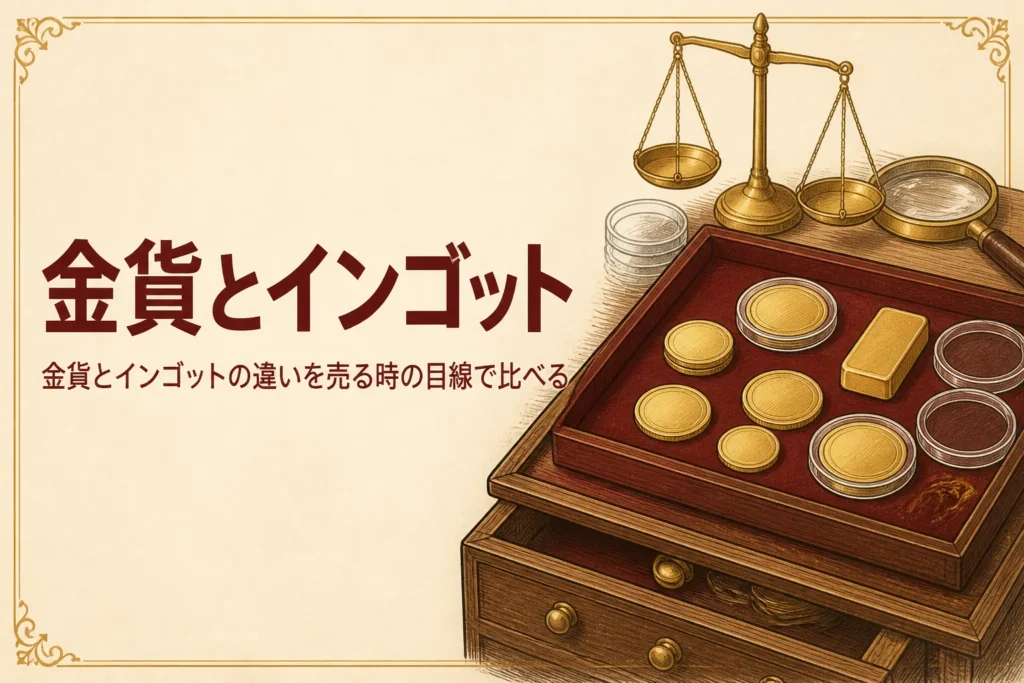 金貨とインゴットの違いを表すアイキャッチ