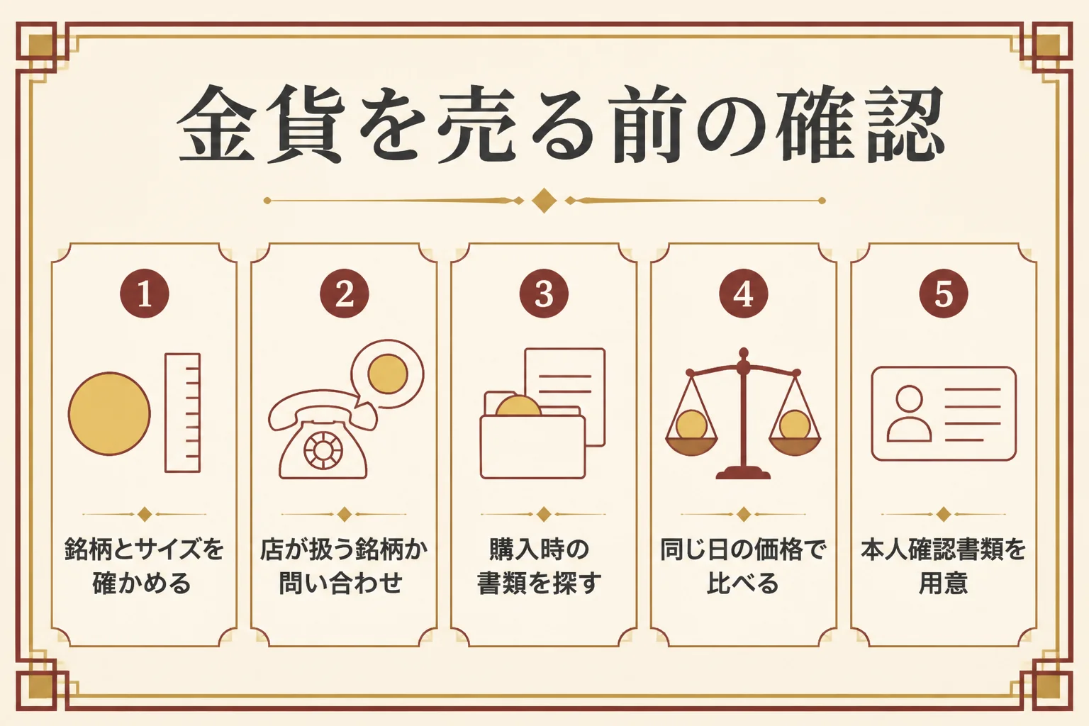 金貨を売る前の確認点を示した図解