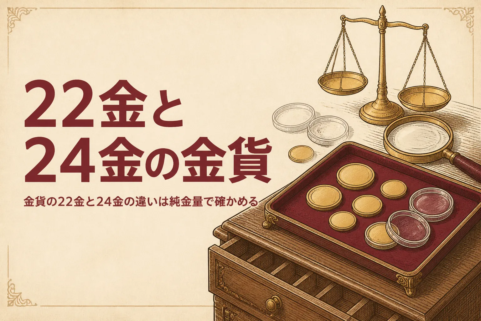 金貨の22金と24金の違いを表すアイキャッチ
