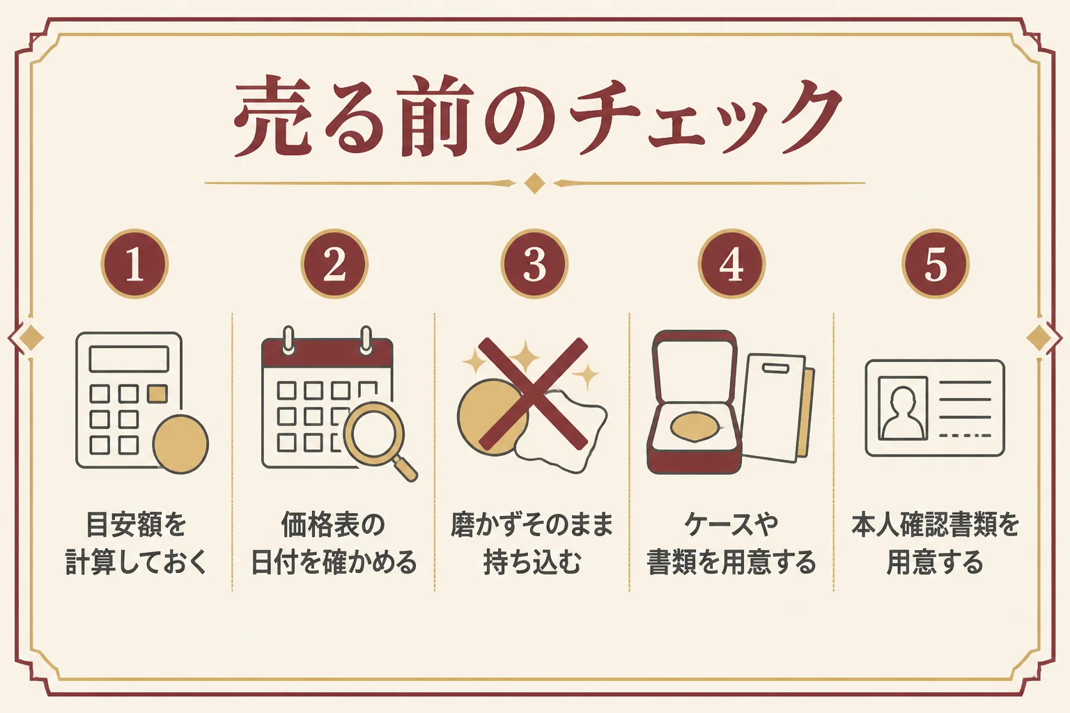 地金型金貨を売る前に確かめる項目をまとめた図解