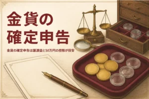 金貨の確定申告の準備を表すアイキャッチ
