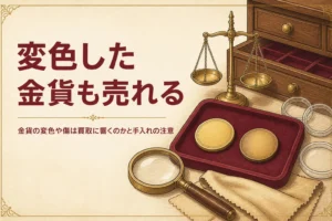 金貨の変色や傷と買取の関係を解説する記事のアイキャッチ