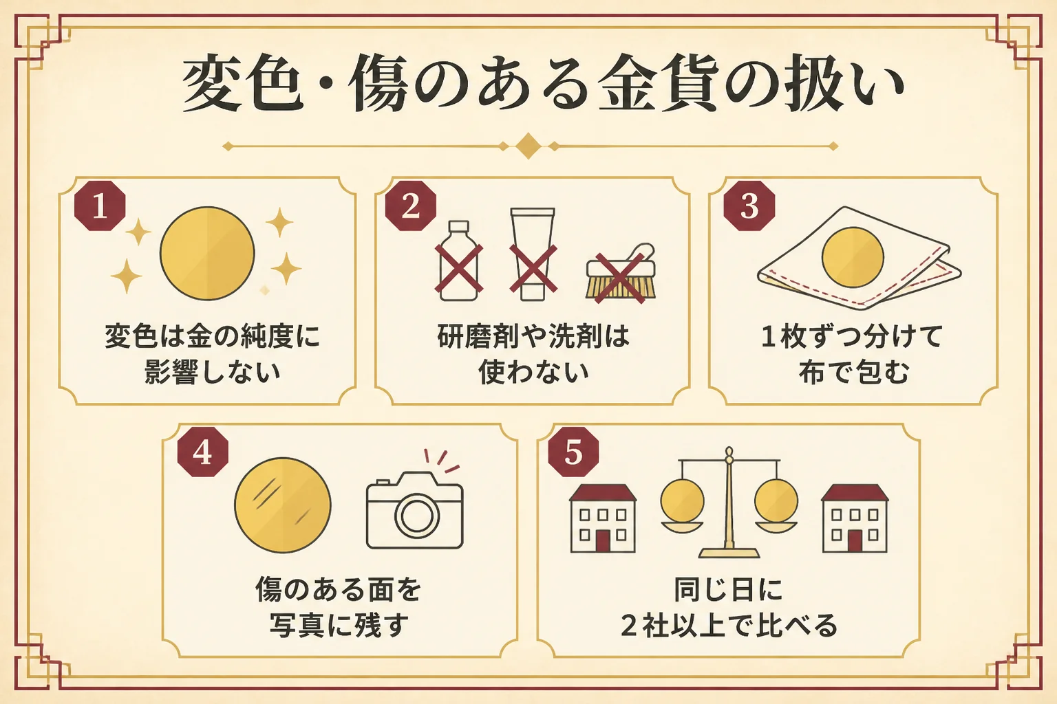 変色や傷のある金貨を売る前にやること・やめておくこと