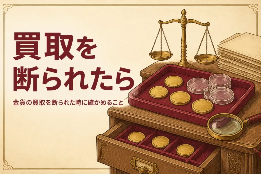金貨の買取を断られた時の確かめ方を表すアイキャッチ