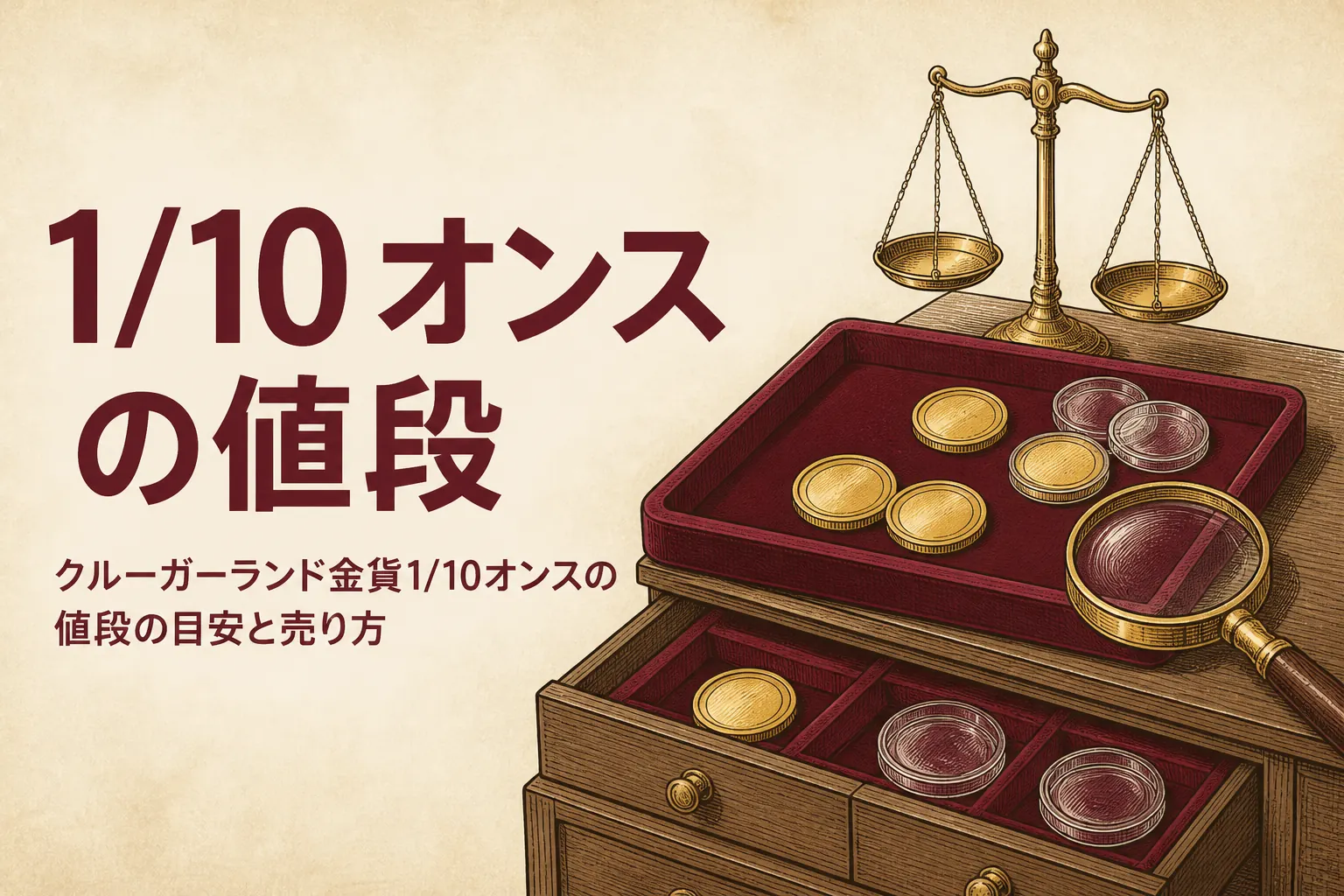 クルーガーランド金貨1/10オンスの値段を解説する記事のアイキャッチ