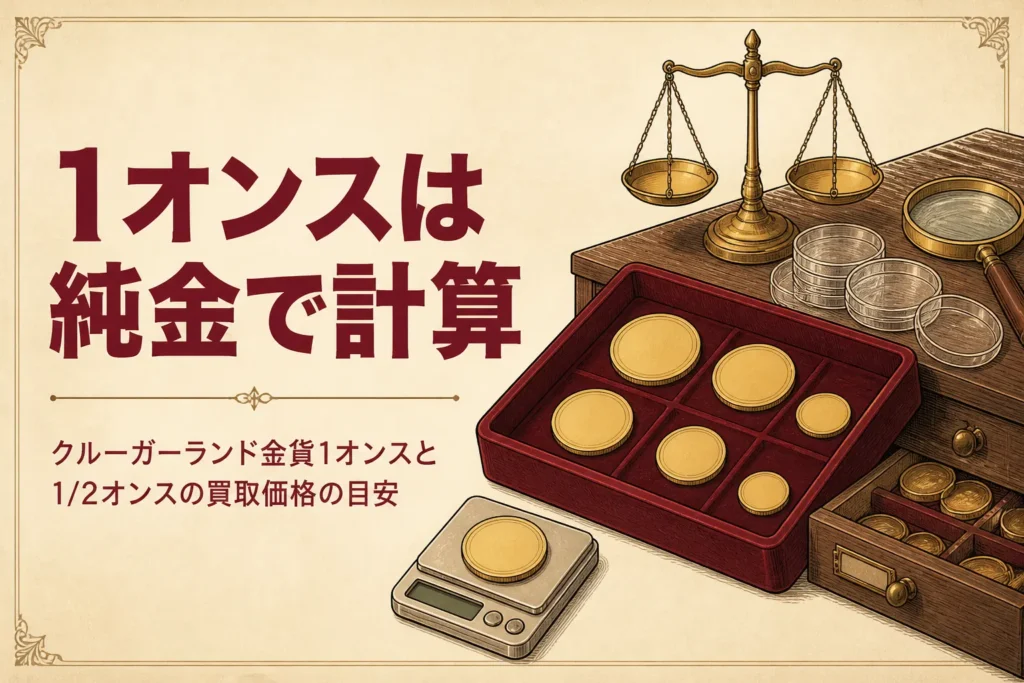 クルーガーランド金貨1オンスの買取価格を解説する記事のアイキャッチ