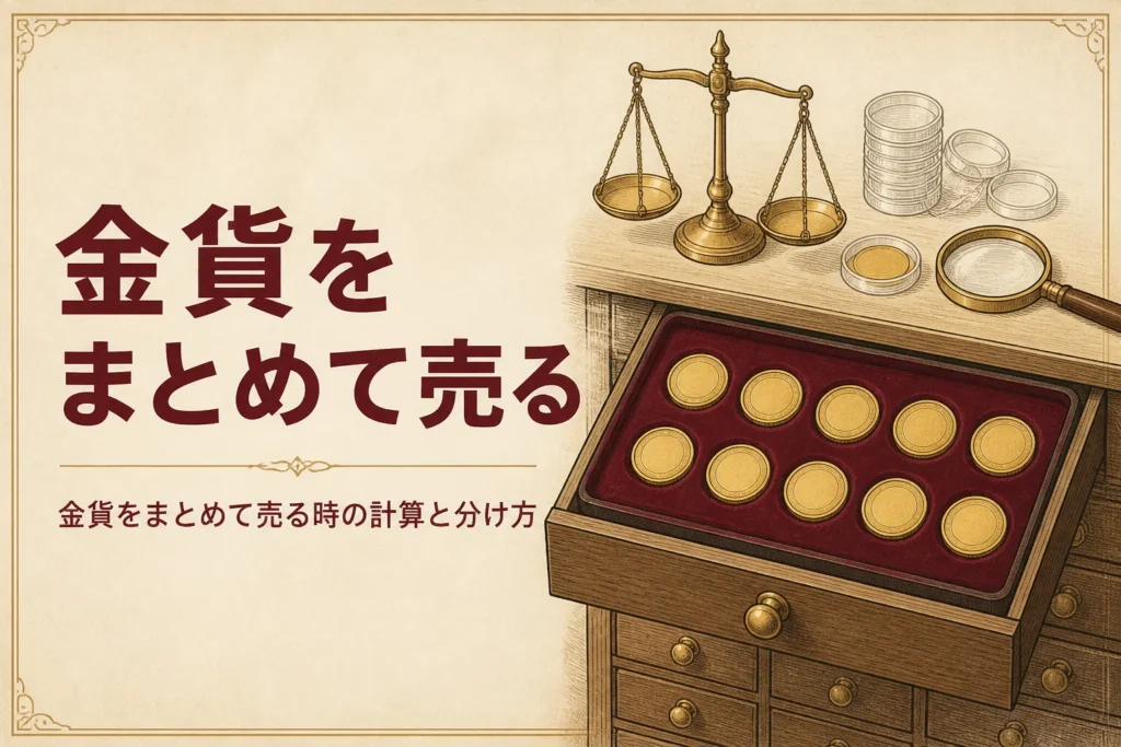金貨をまとめて売る時の計算を表すアイキャッチ