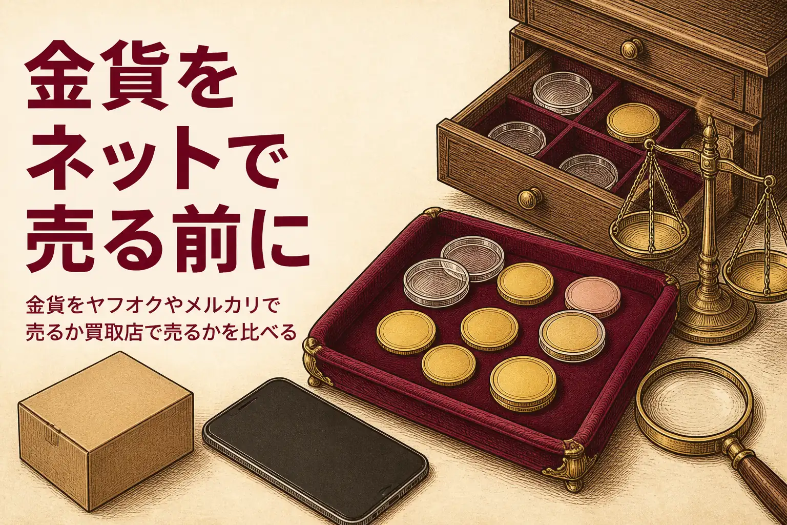 金貨をヤフオクやメルカリで売るかを比べる記事のアイキャッチ