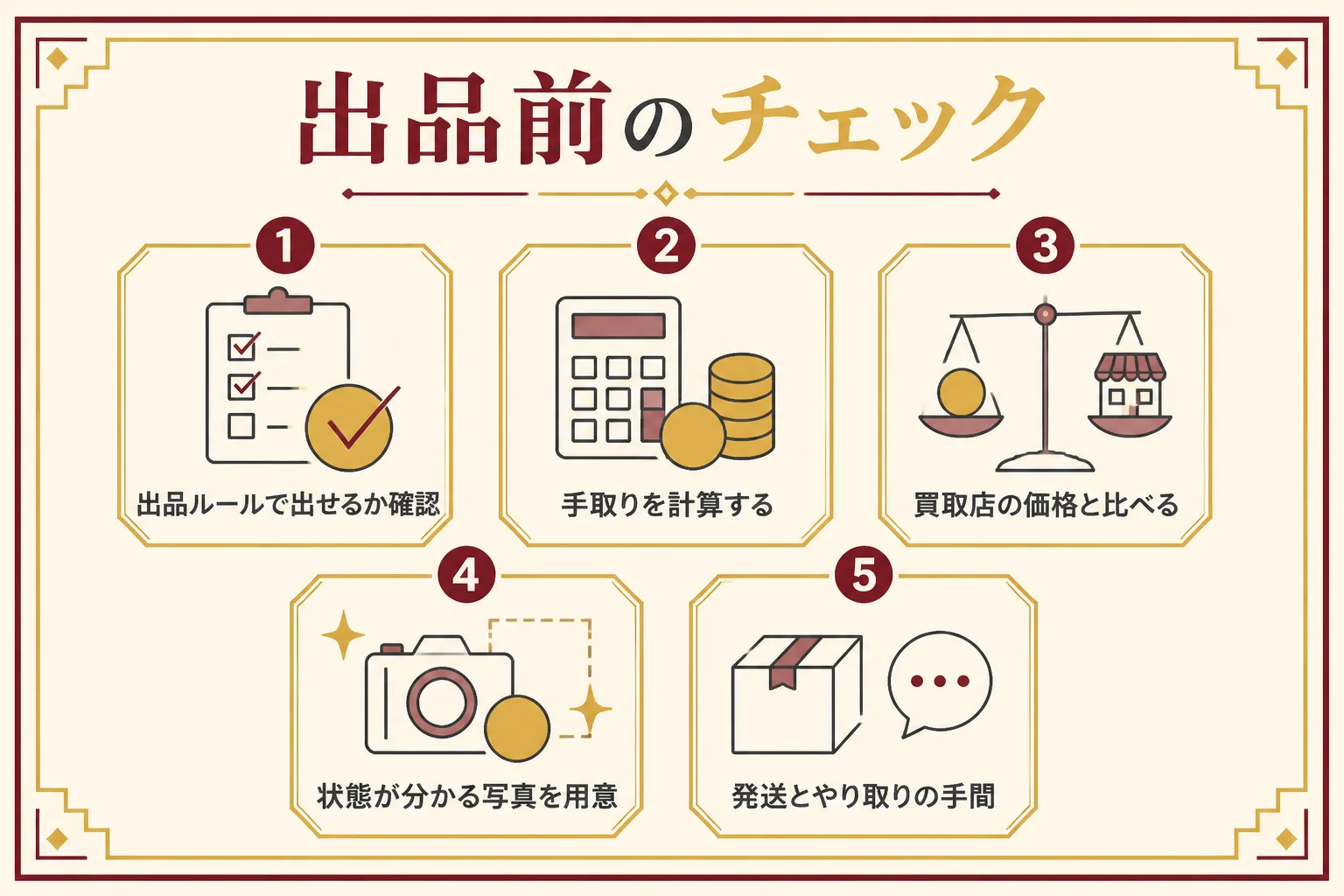 金貨をヤフオクやメルカリに出す前のチェックの図