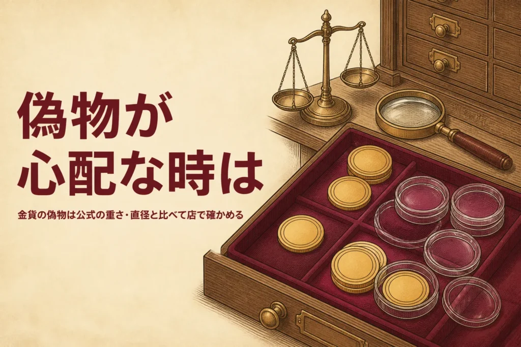 金貨の偽物の見分け方を解説する記事のアイキャッチ