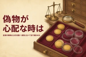 金貨の偽物の見分け方を解説する記事のアイキャッチ