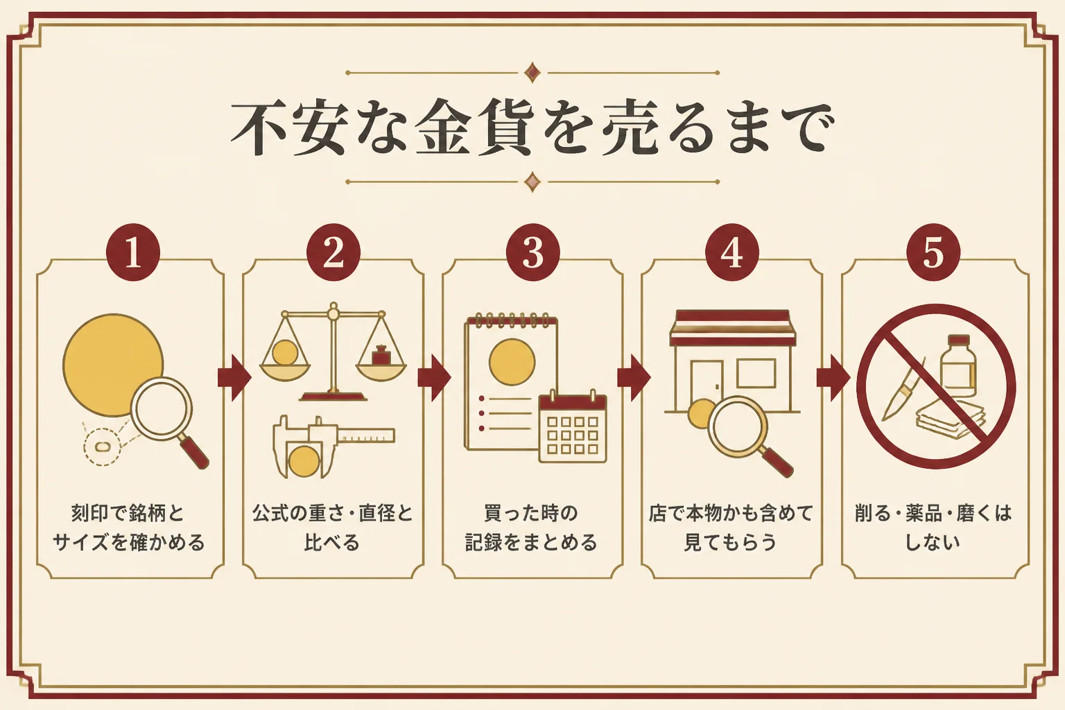 偽物が心配な金貨を売るまでの流れの図解