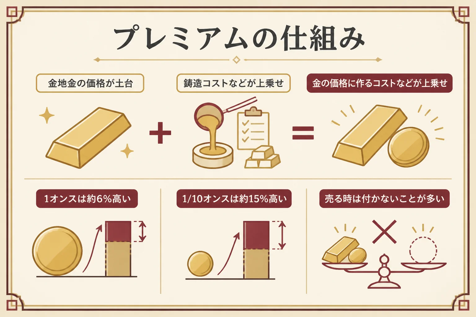 金貨のプレミアムの仕組みを示した図解