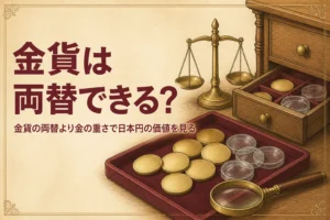 金貨の両替と日本円での価値を表すアイキャッチ