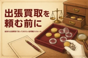 金貨の出張買取のルールを解説する記事のアイキャッチ