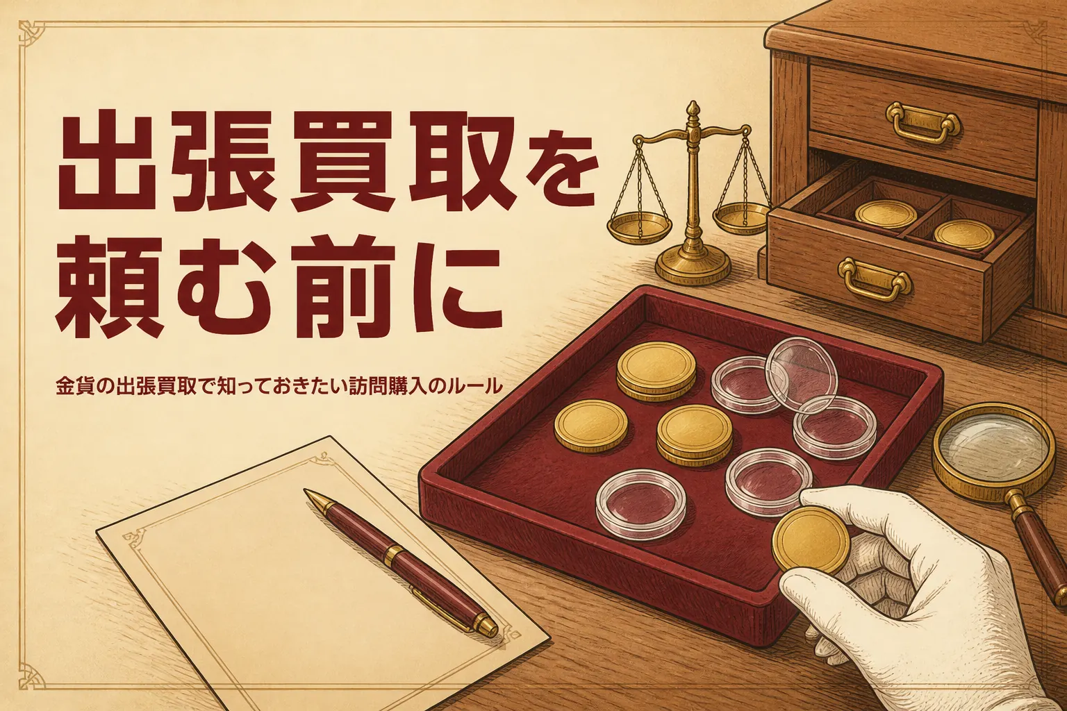 金貨の出張買取のルールを解説する記事のアイキャッチ
