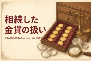 金貨の相続と分け方を表すアイキャッチ