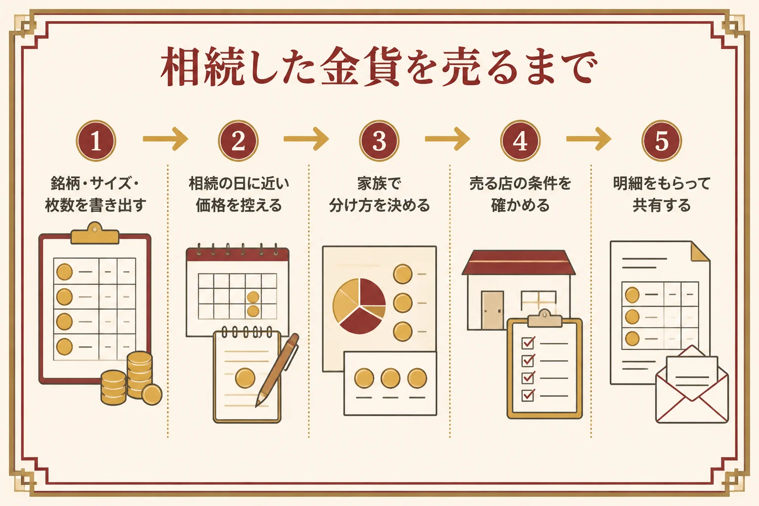 相続した金貨を売るまでの流れの図解