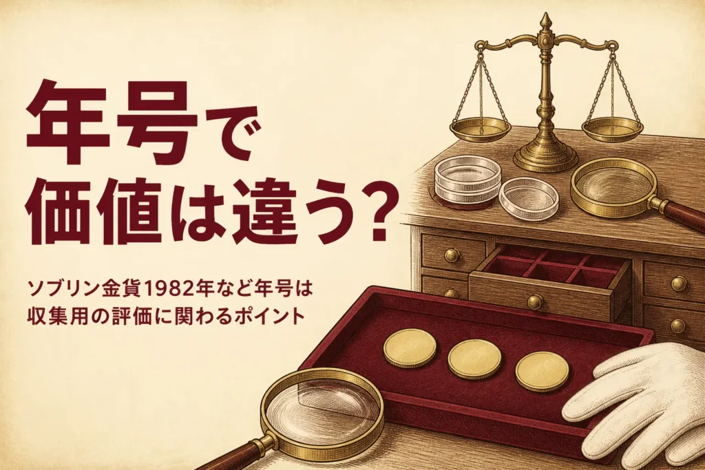 ソブリン金貨の年号と肖像の見方を解説する記事のアイキャッチ