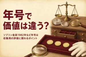 ソブリン金貨の年号と肖像の見方を解説する記事のアイキャッチ