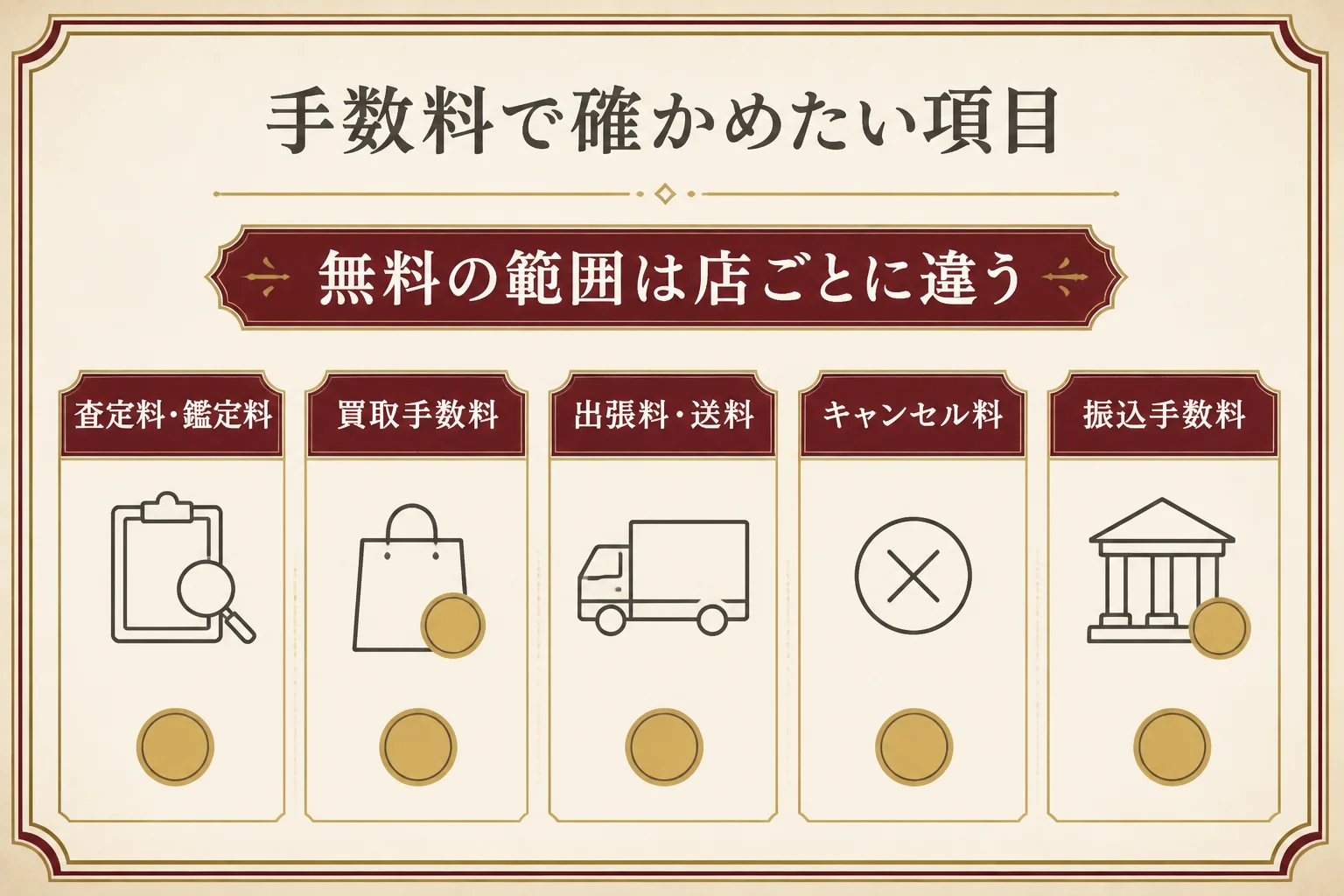 金貨の買取手数料で確かめたい項目の図解