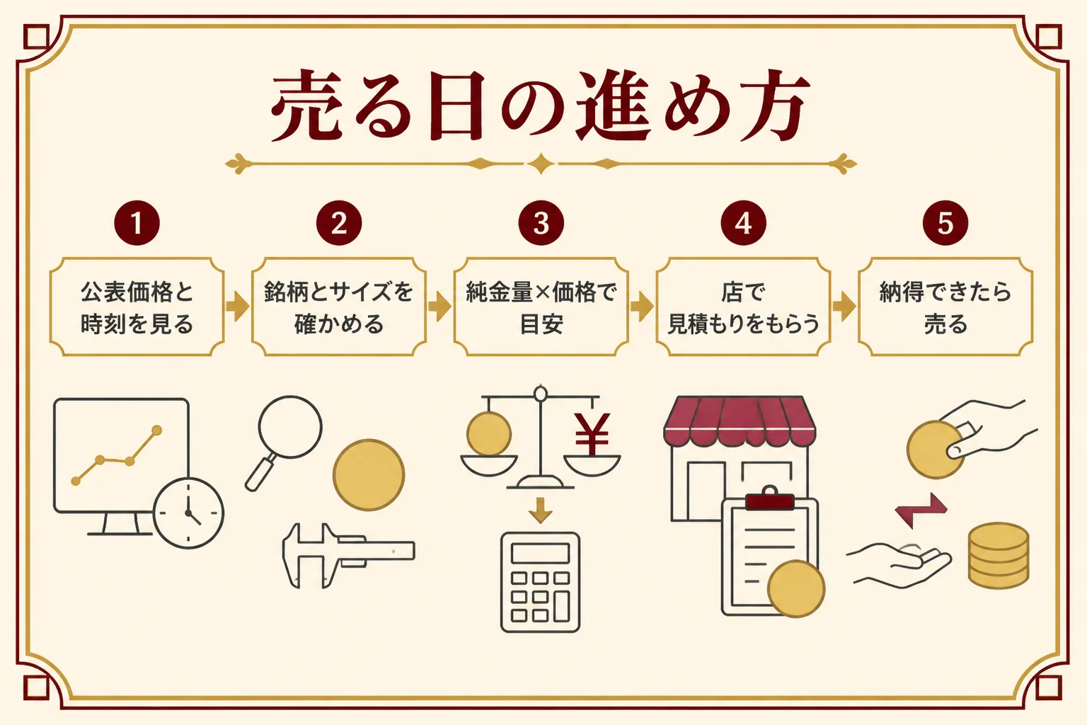 金貨を売る日の進め方を示した図解