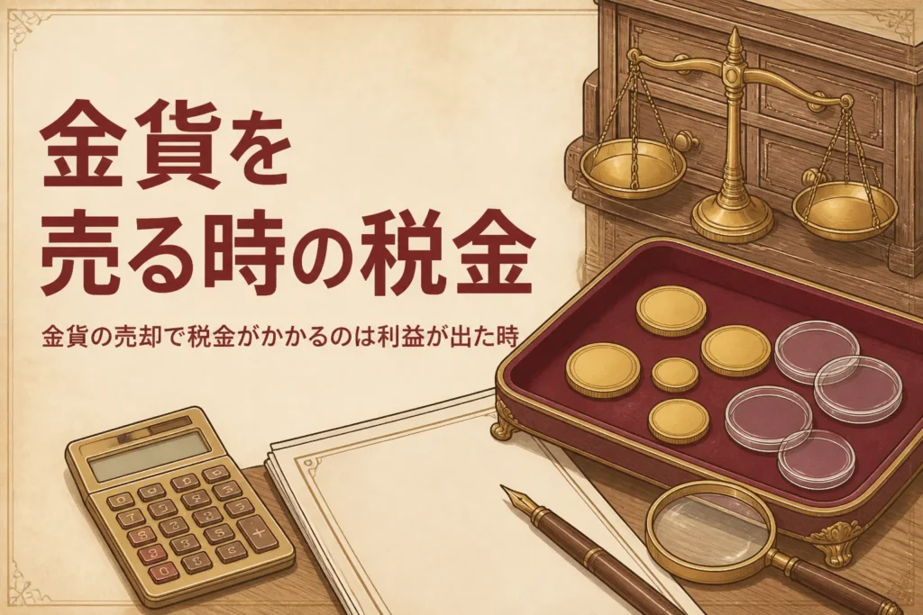 金貨の売却と税金の考え方を表すアイキャッチ